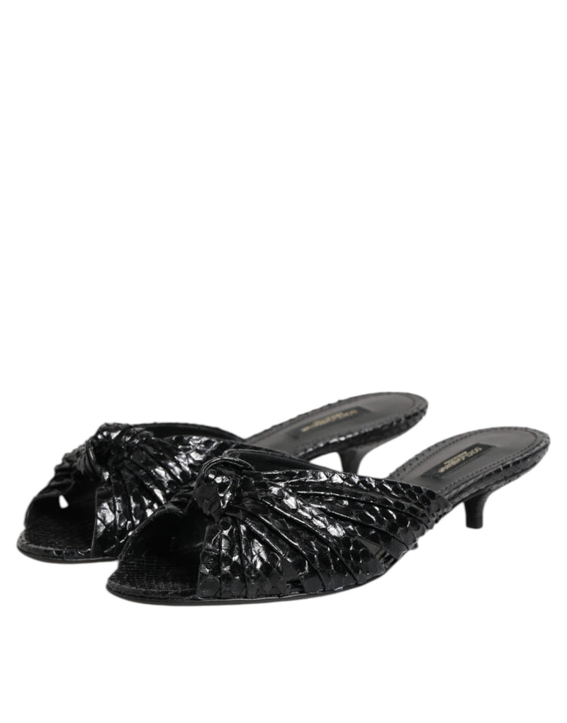 Sandálias rasteiras de couro preto com salto Dolce & Gabbana