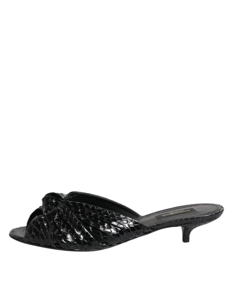Sandálias rasteiras de couro preto com salto Dolce & Gabbana