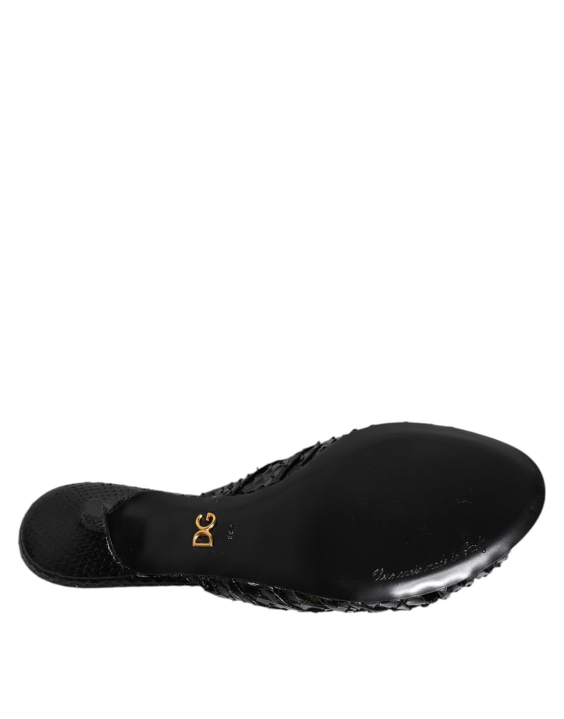 Sandálias rasteiras de couro preto com salto Dolce & Gabbana