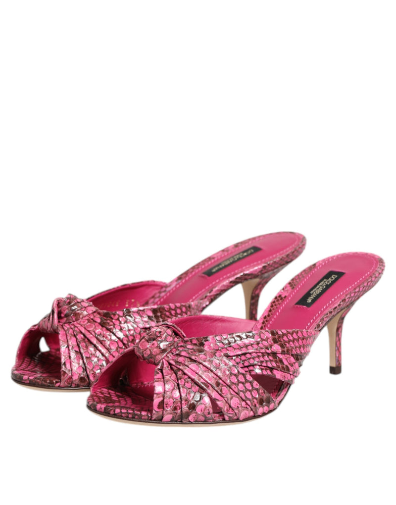 Dolce & Gabbana Pink Leather Heels Slides Sandals Shoes