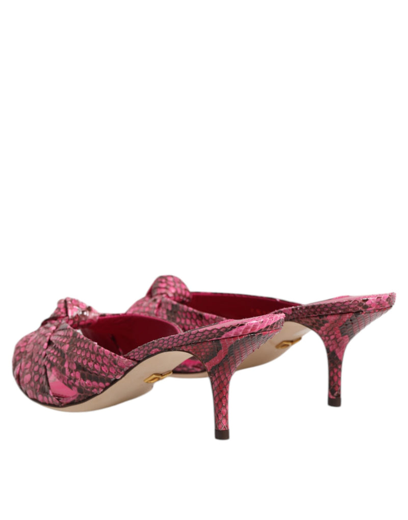 Dolce & Gabbana Pink Leather Heels Slides Sandals Shoes