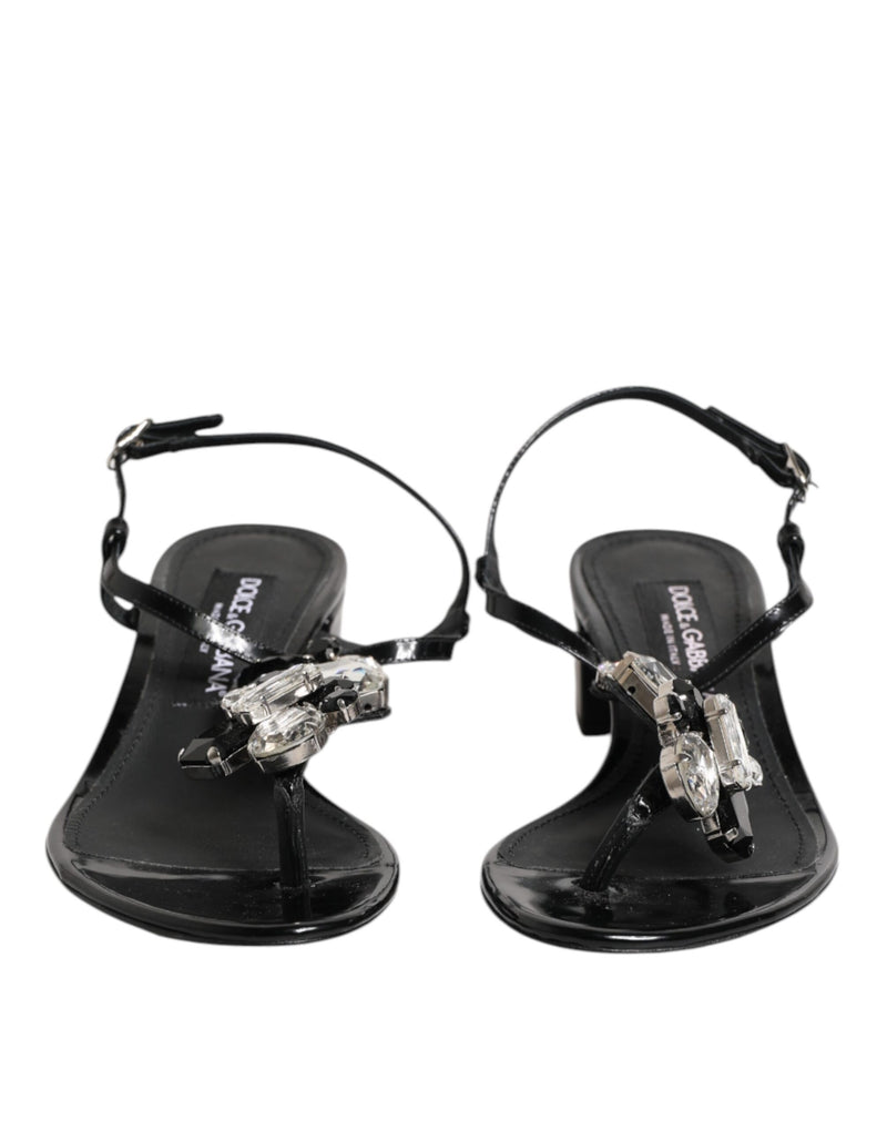 Sandales à bride de cheville en cuir noir ornées de cristaux Dolce & Gabbana