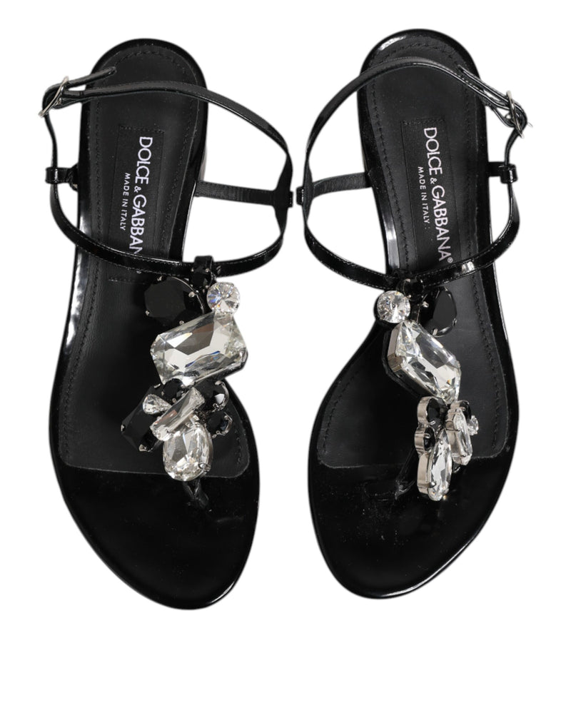 Sandales à bride de cheville en cuir noir ornées de cristaux Dolce & Gabbana