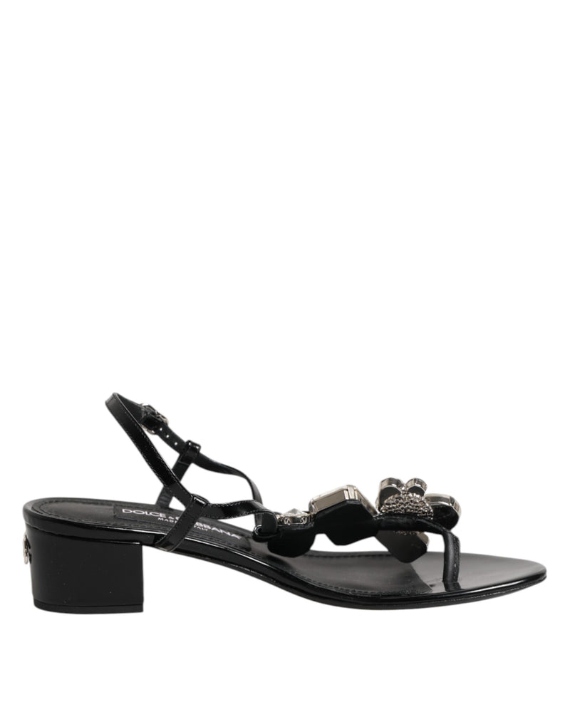 Sandales à bride de cheville en cuir noir ornées de cristaux Dolce & Gabbana