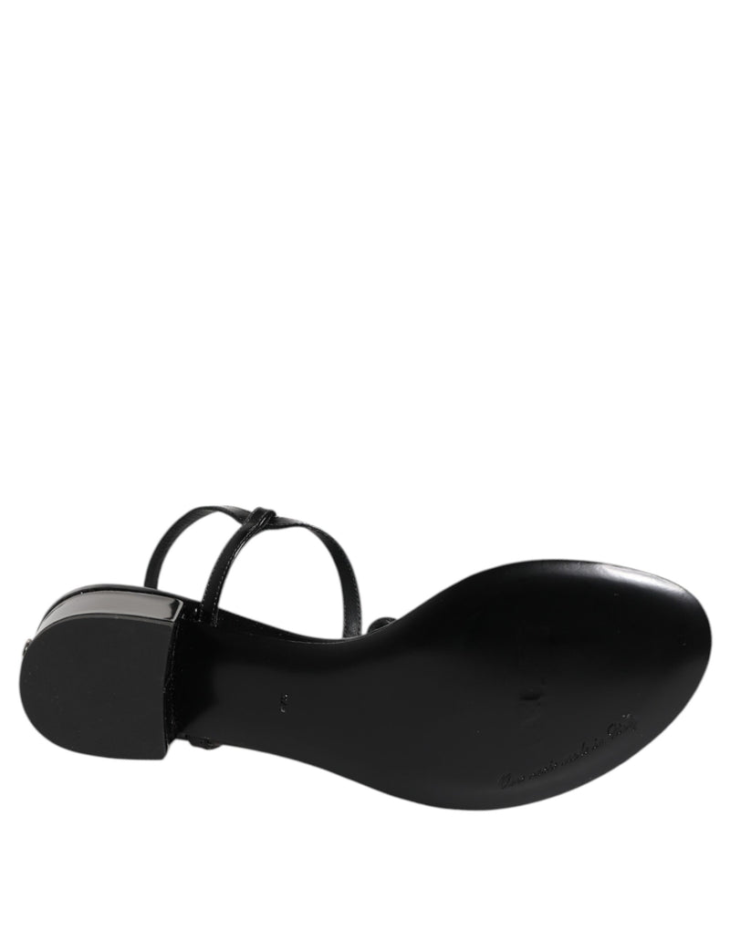 Sandales à bride de cheville en cuir noir ornées de cristaux Dolce & Gabbana