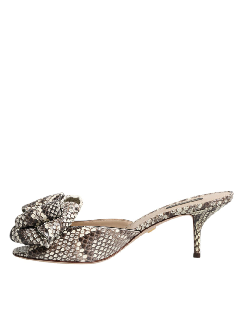 Dolce & Gabbana Multicolor Keira Bow Leather Peep Toe Mules Shoes