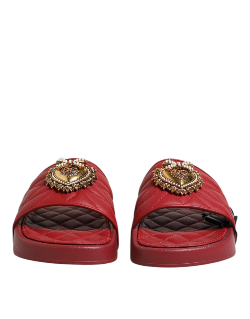 Sandali slide rossi in pelle matelassé Devotion Dolce & Gabbana