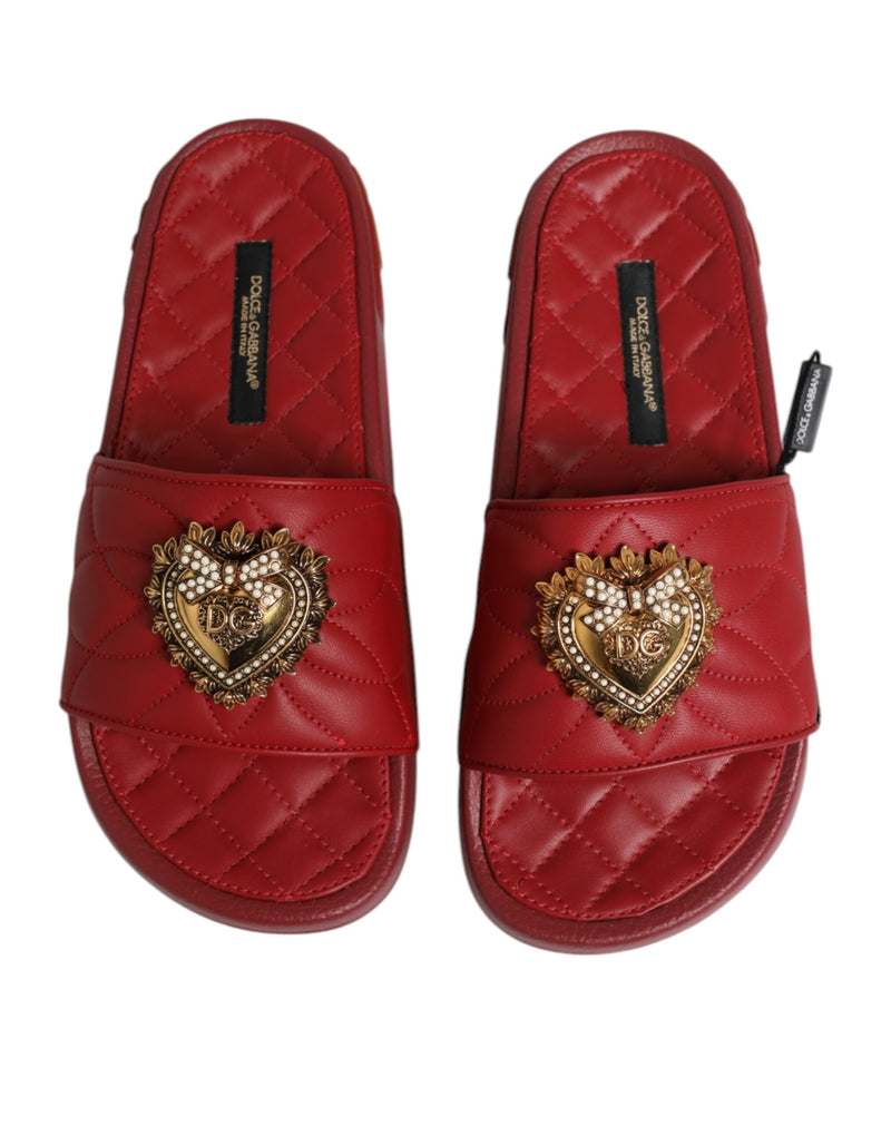 Sandali slide rossi in pelle matelassé Devotion Dolce & Gabbana