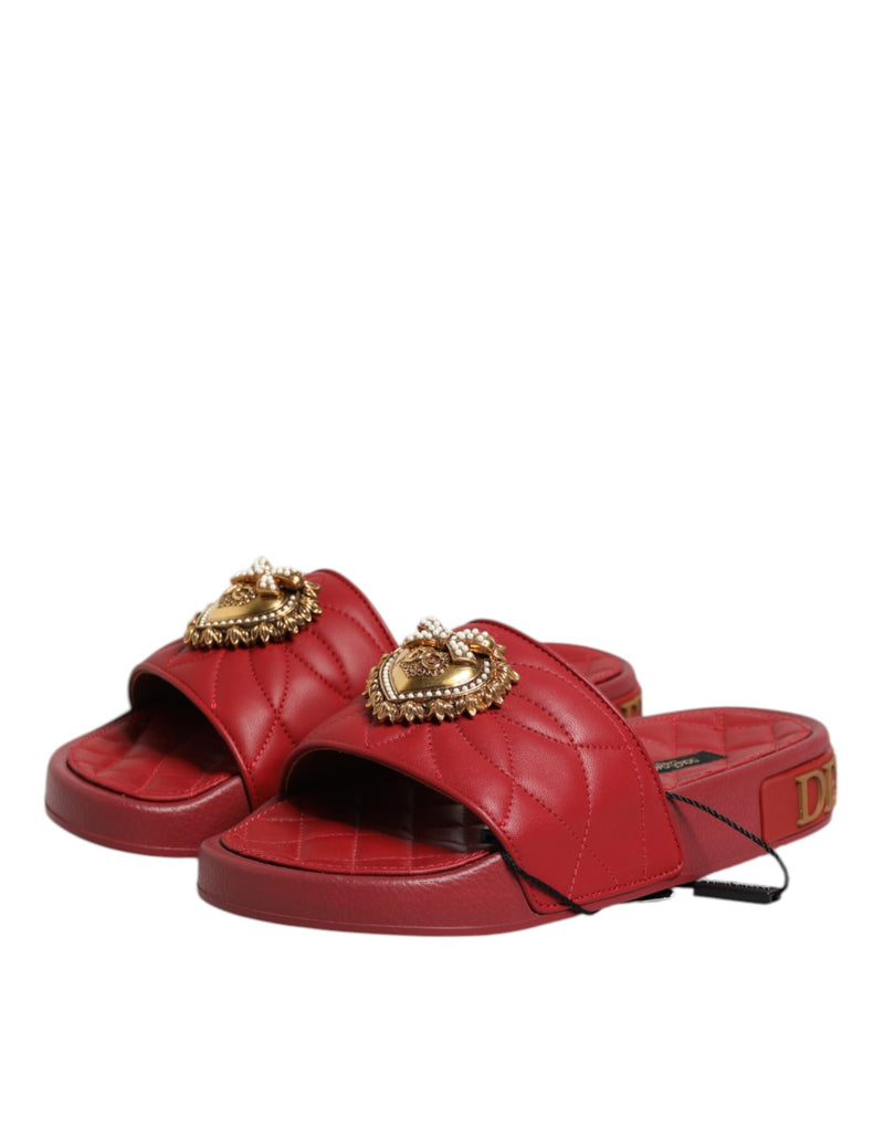 Sandali slide rossi in pelle matelassé Devotion Dolce & Gabbana
