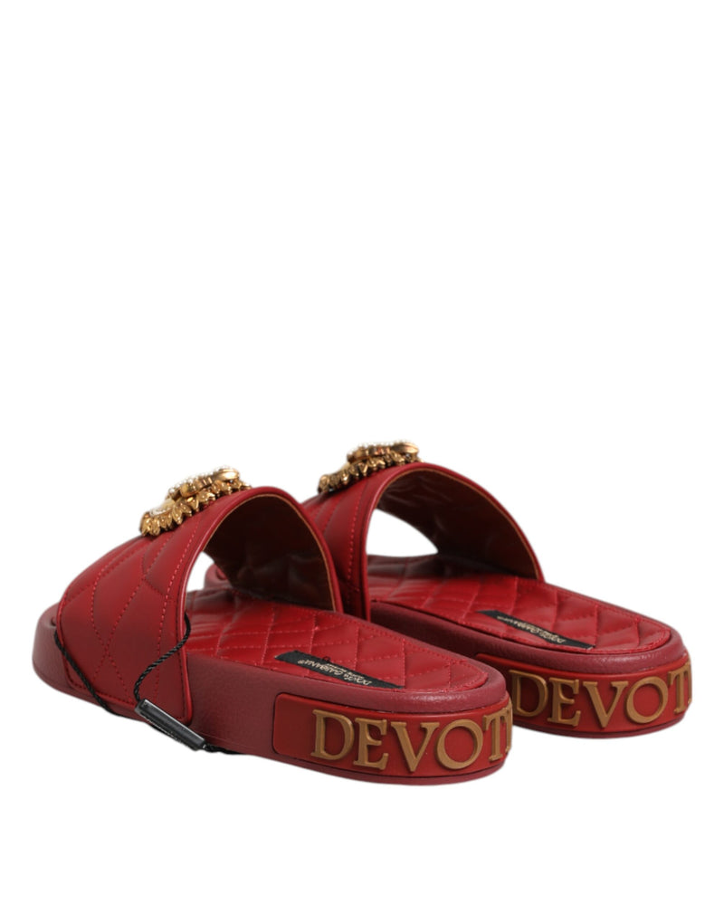 Sandali slide rossi in pelle matelassé Devotion Dolce & Gabbana