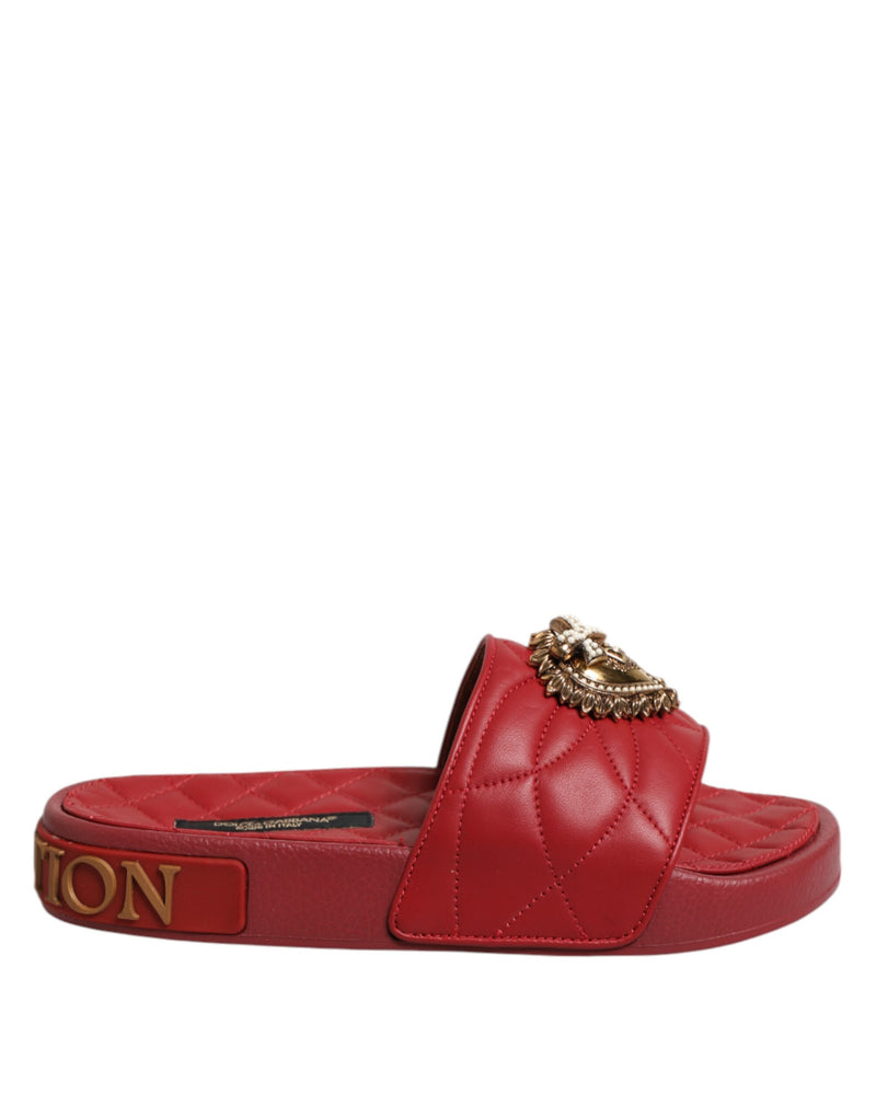 Sandali slide rossi in pelle matelassé Devotion Dolce & Gabbana