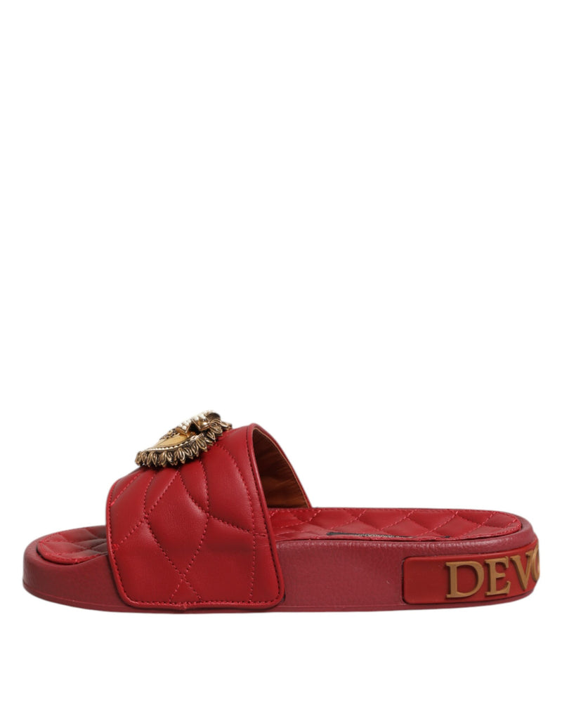 Sandali slide rossi in pelle matelassé Devotion Dolce & Gabbana