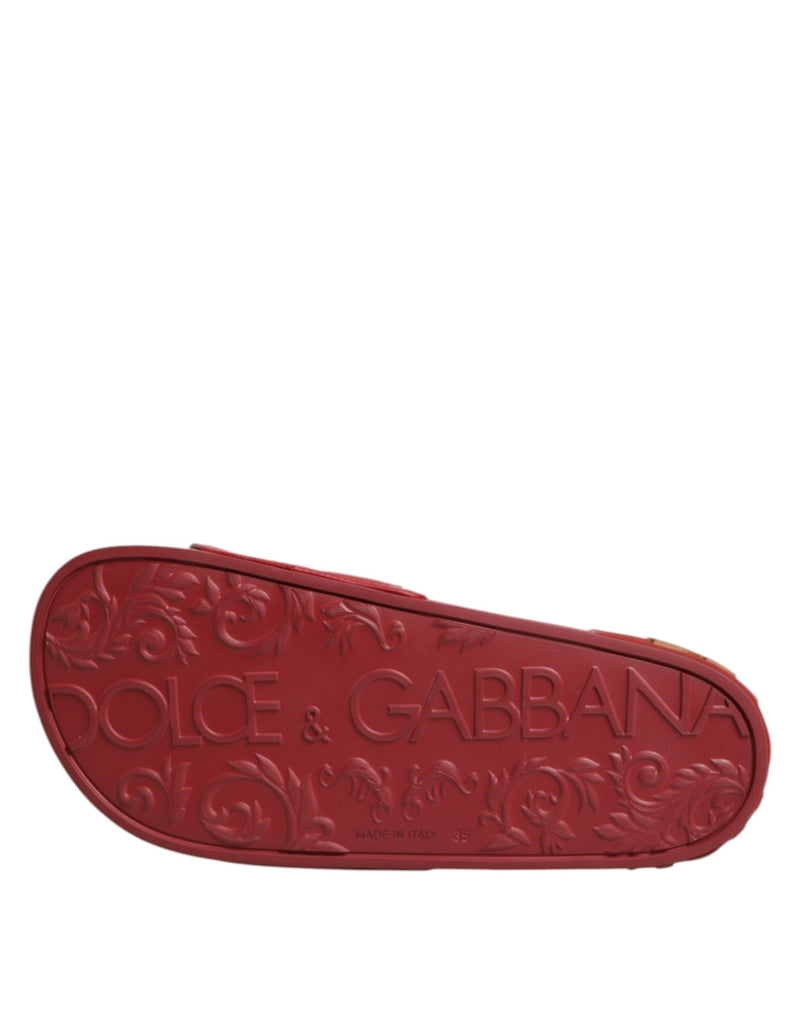 Sandali slide rossi in pelle matelassé Devotion Dolce & Gabbana