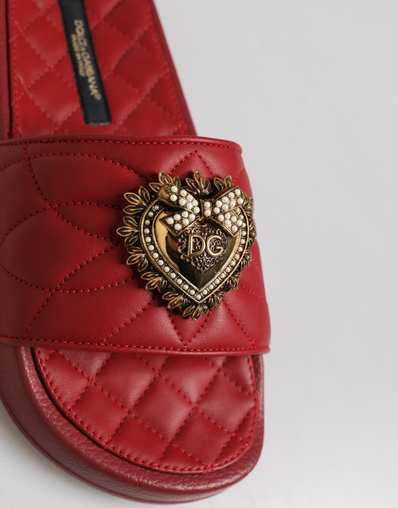 Sandali slide rossi in pelle matelassé Devotion Dolce & Gabbana