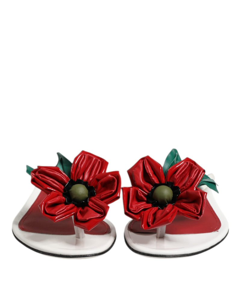 Sandali in pelle rossi e bianchi con fiore KEIRA Dolce & Gabbana