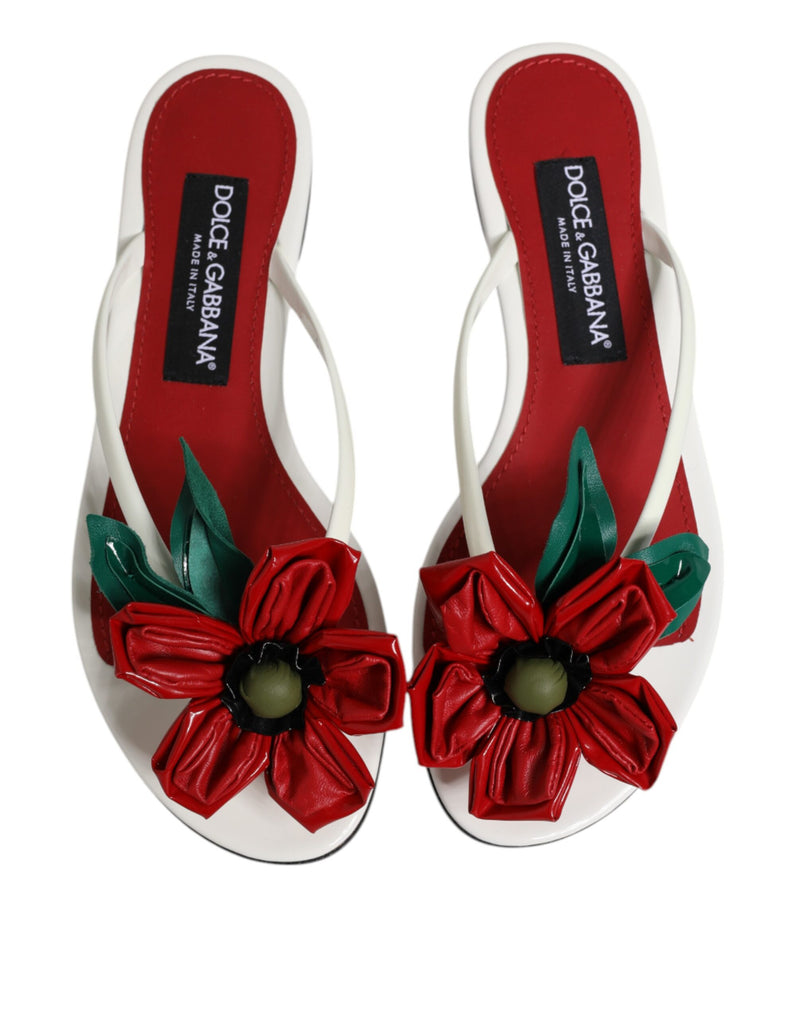 Sandali in pelle rossi e bianchi con fiore KEIRA Dolce & Gabbana