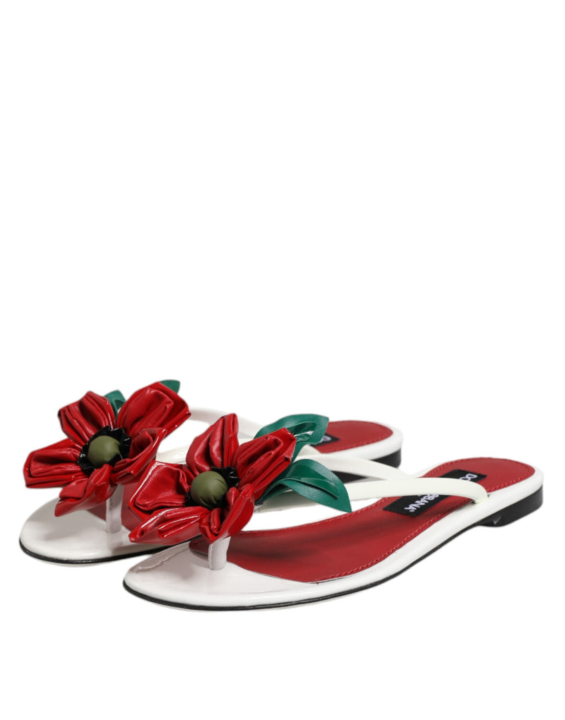 Sandali in pelle rossi e bianchi con fiore KEIRA Dolce & Gabbana