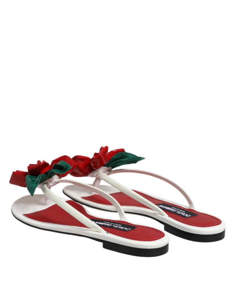 Sandali in pelle rossi e bianchi con fiore KEIRA Dolce & Gabbana