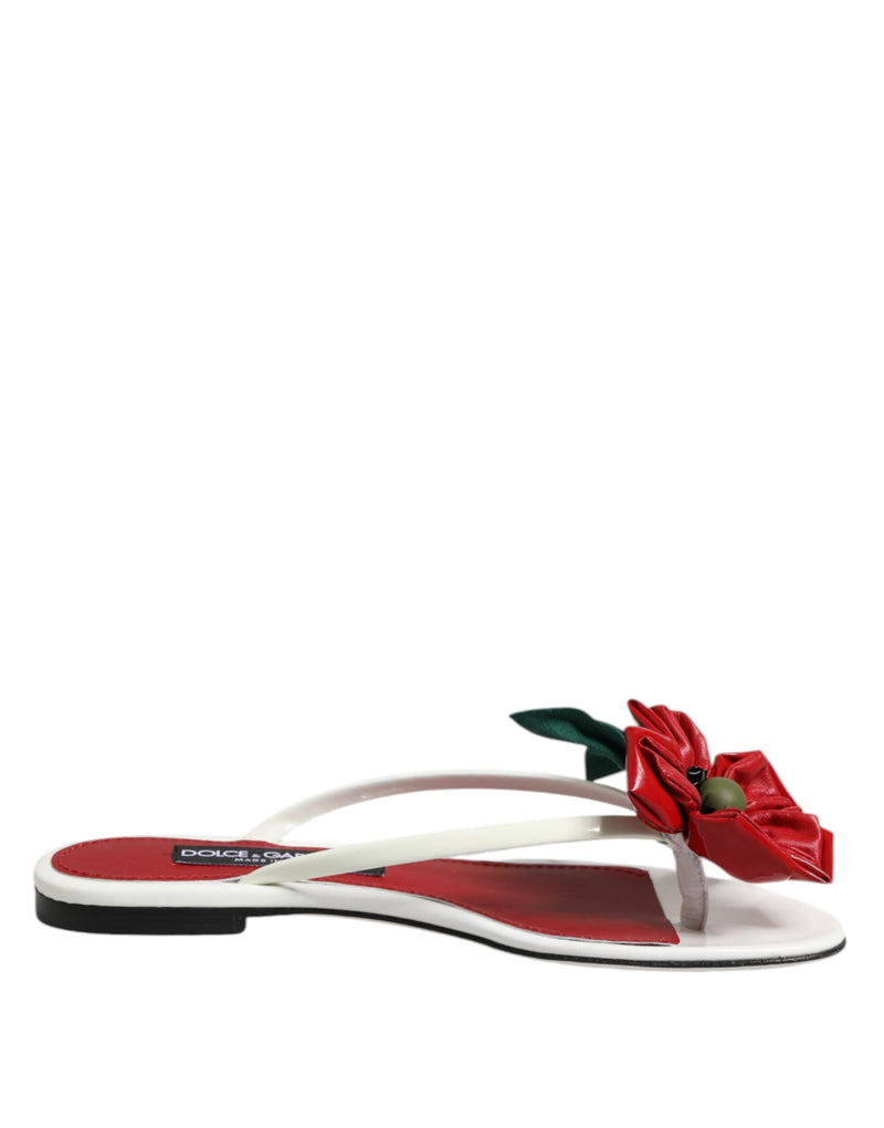 Sandali in pelle rossi e bianchi con fiore KEIRA Dolce & Gabbana