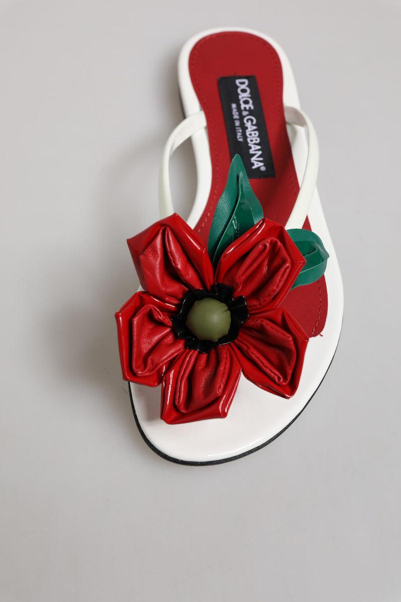 Sandali in pelle rossi e bianchi con fiore KEIRA Dolce & Gabbana
