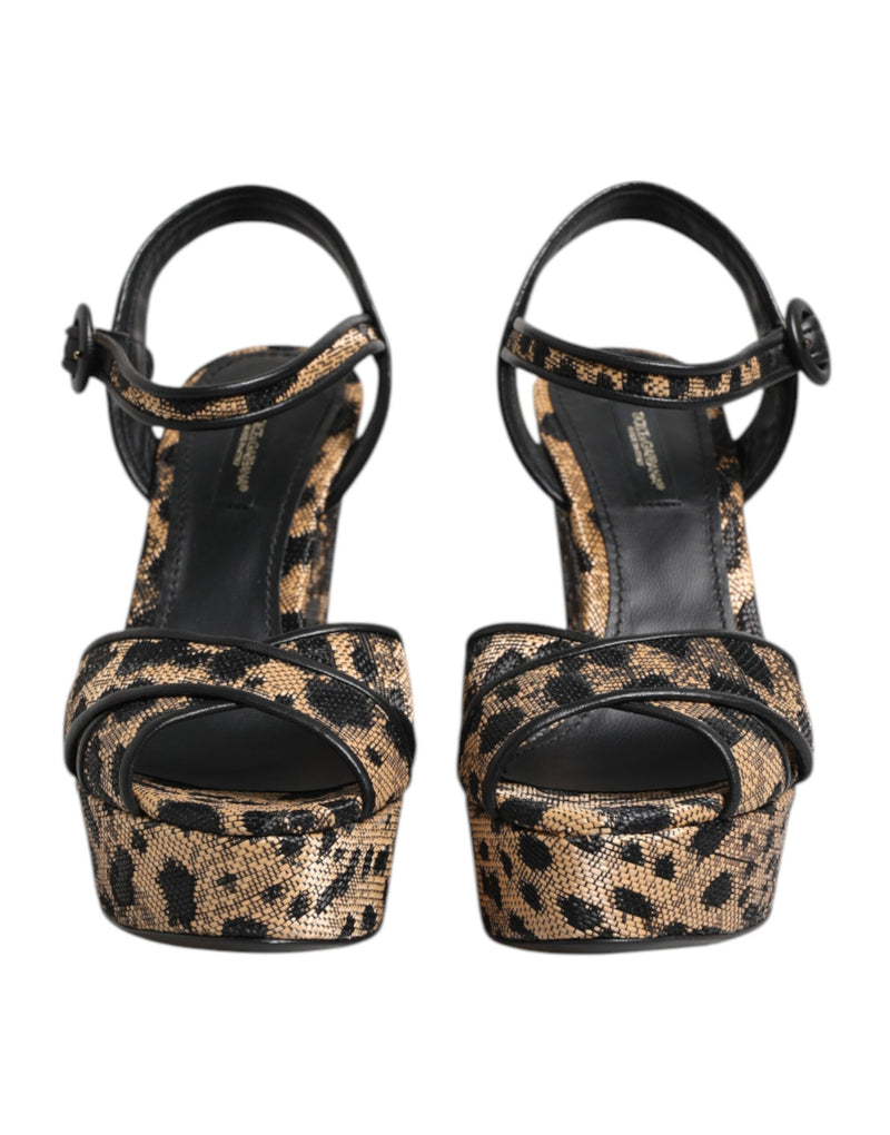 Sandales compensées marron à imprimé léopard et bride cheville Dolce & Gabbana