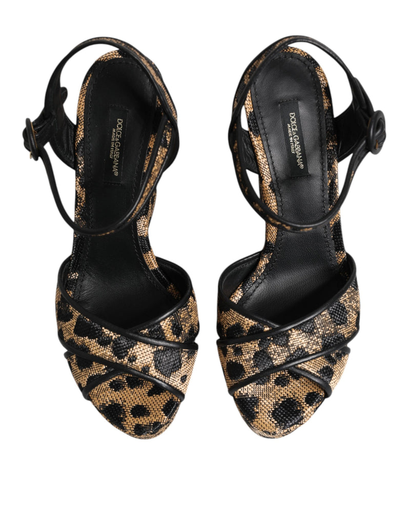 Sandales compensées marron à imprimé léopard et bride cheville Dolce & Gabbana