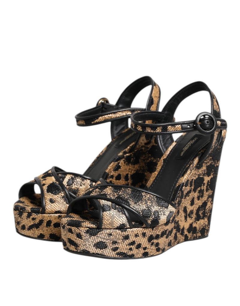 Sandales compensées marron à imprimé léopard et bride cheville Dolce & Gabbana