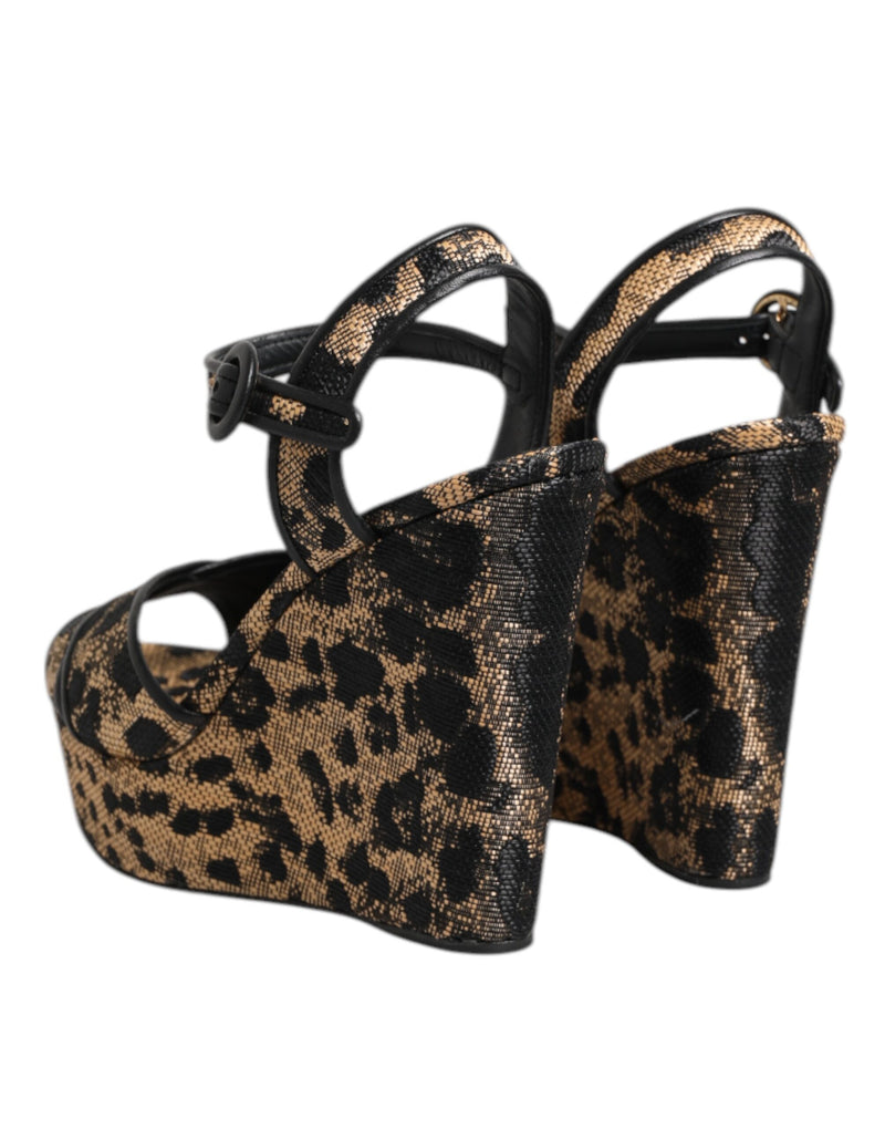 Sandales compensées marron à imprimé léopard et bride cheville Dolce & Gabbana