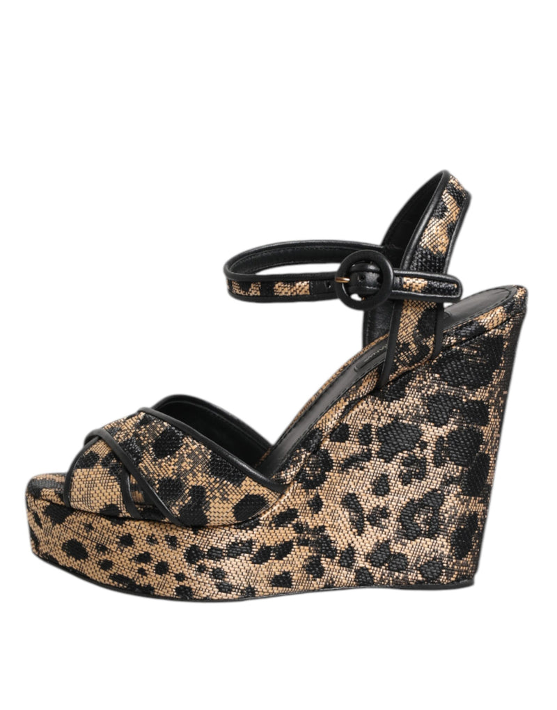 Sandales compensées marron à imprimé léopard et bride cheville Dolce & Gabbana