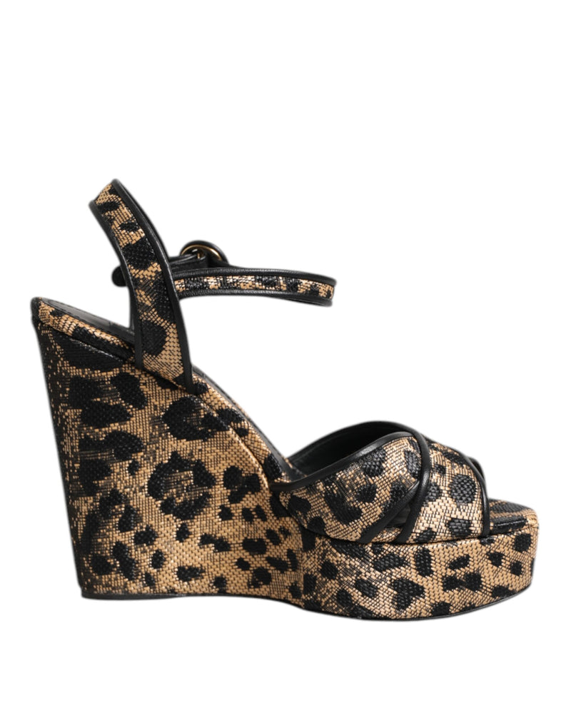 Sandales compensées marron à imprimé léopard et bride cheville Dolce & Gabbana