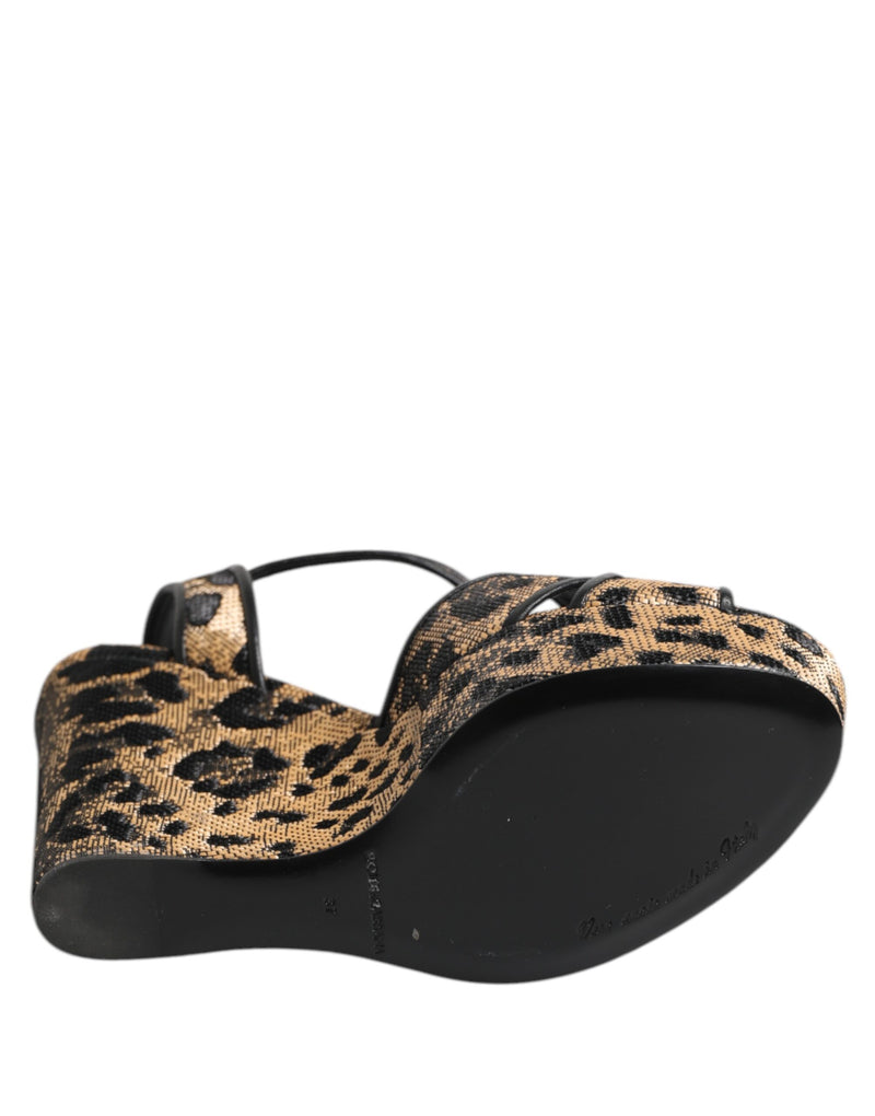 Sandales compensées marron à imprimé léopard et bride cheville Dolce & Gabbana