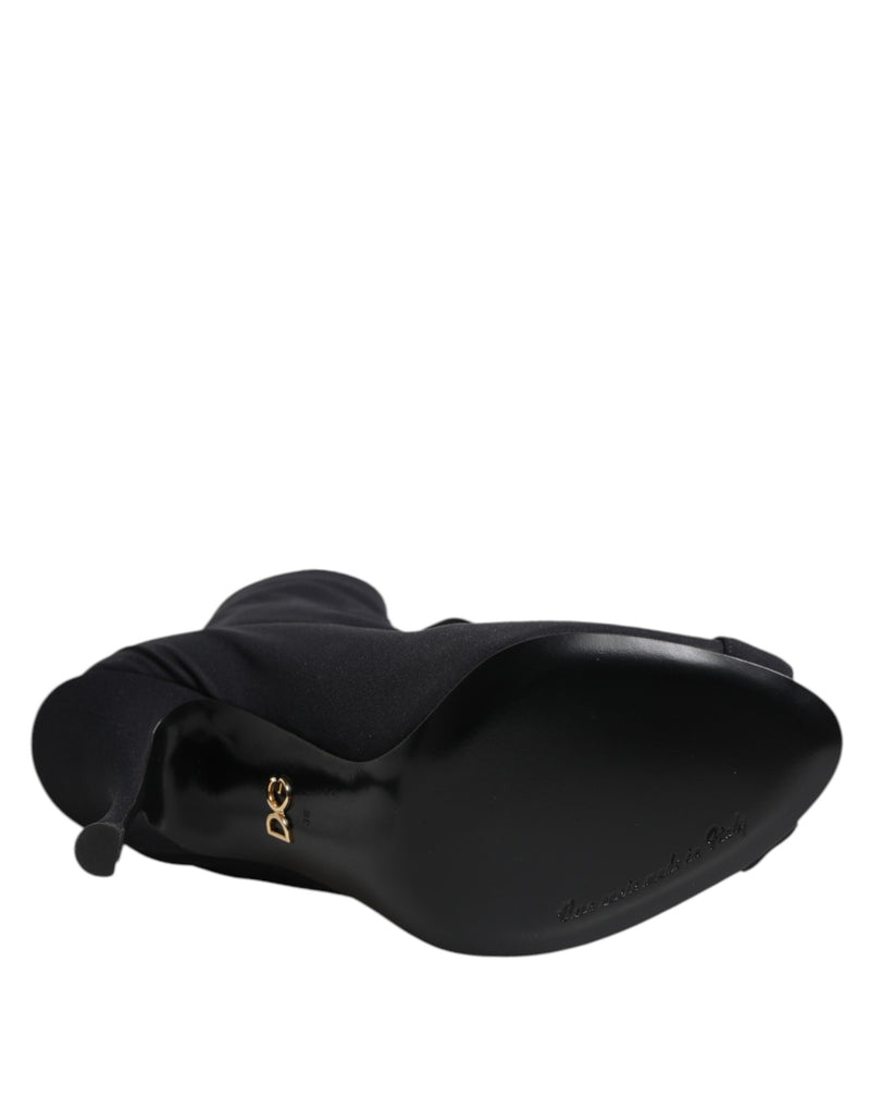 Dolce & Gabbana Black Stiletto Heels Lace Up Boots Shoes