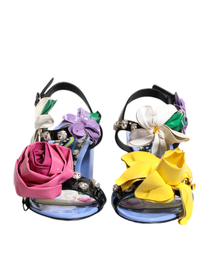 Sandales KEIRA multicolores à imprimé floral et ornées de cristaux Dolce & Gabbana