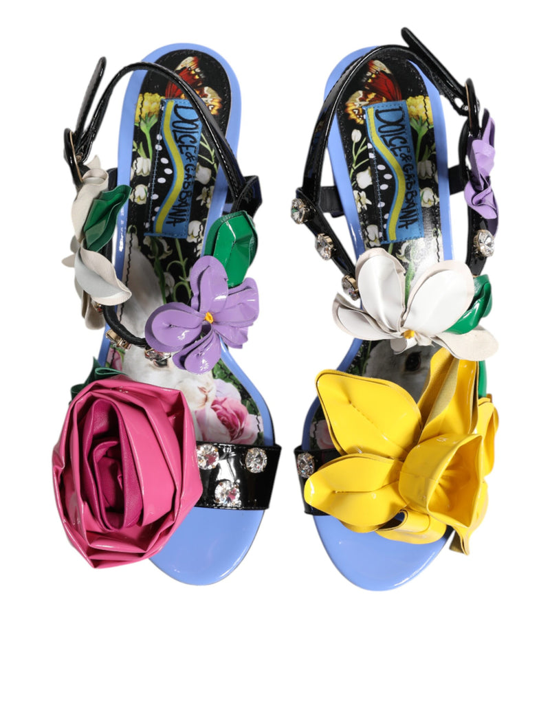 Sandales KEIRA multicolores à imprimé floral et ornées de cristaux Dolce & Gabbana