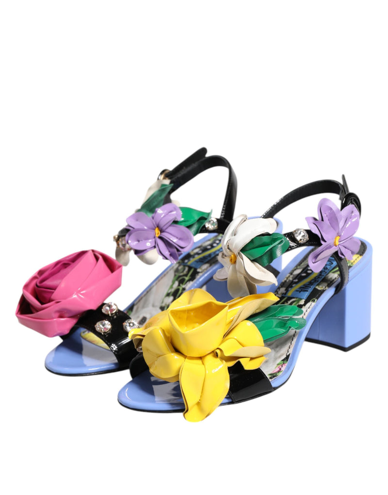 Sandales KEIRA multicolores à imprimé floral et ornées de cristaux Dolce & Gabbana