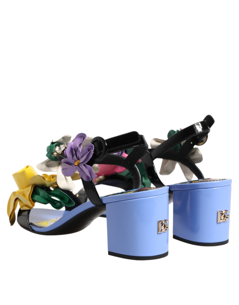 Sandales KEIRA multicolores à imprimé floral et ornées de cristaux Dolce & Gabbana