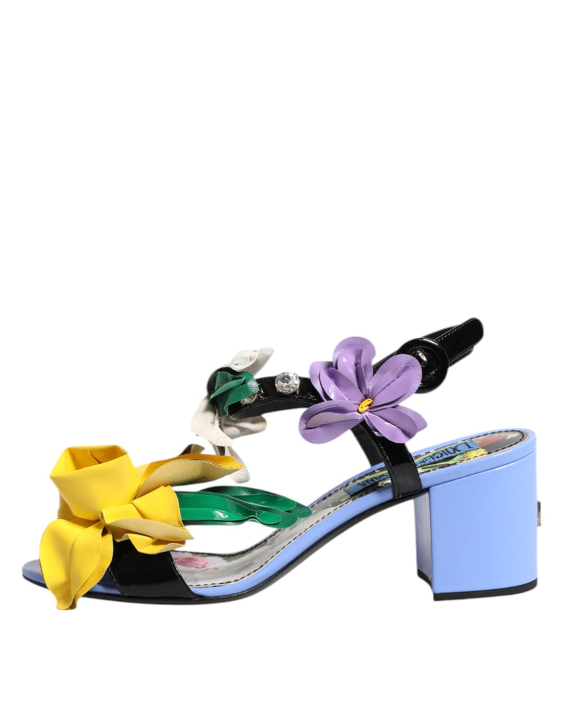Sandales KEIRA multicolores à imprimé floral et ornées de cristaux Dolce & Gabbana
