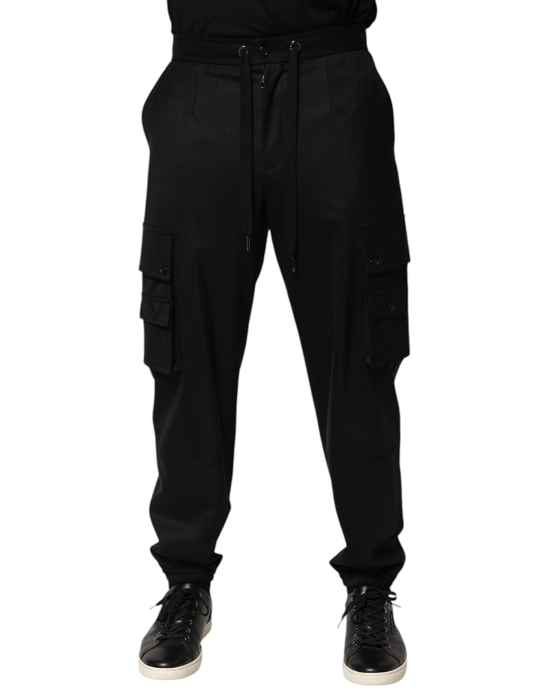 Dolce & Gabbana Pantaloni jogger cargo da uomo in felpa nera tinta unita
