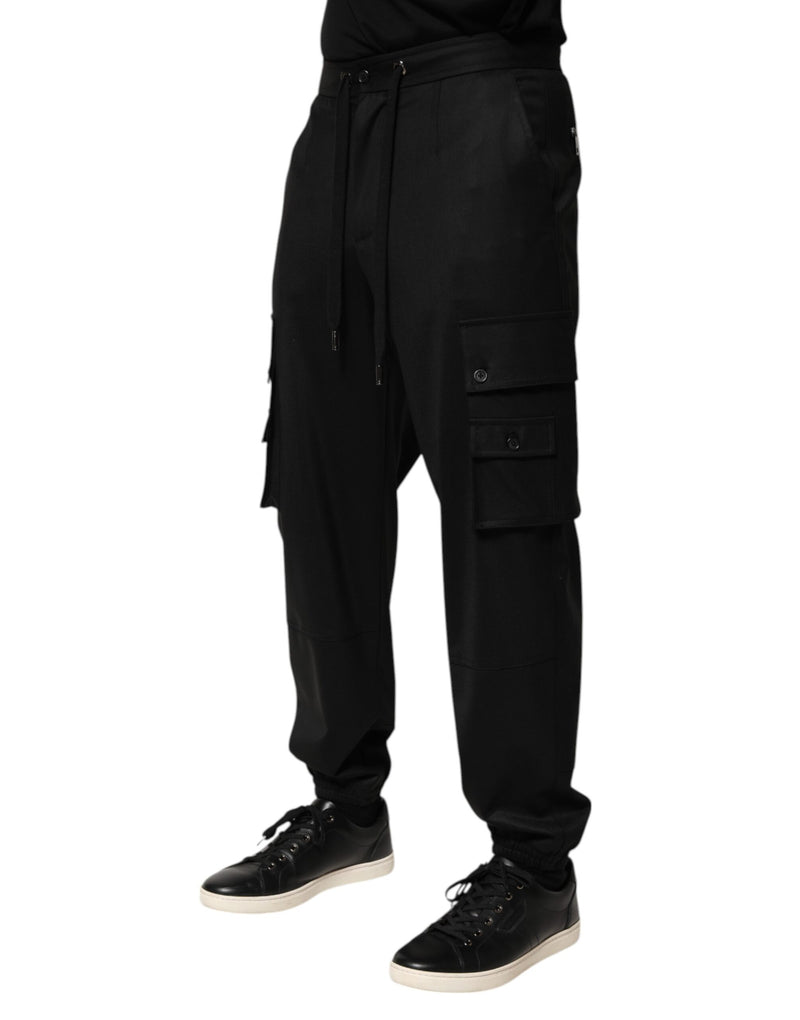 Dolce & Gabbana Pantaloni jogger cargo da uomo in felpa nera tinta unita