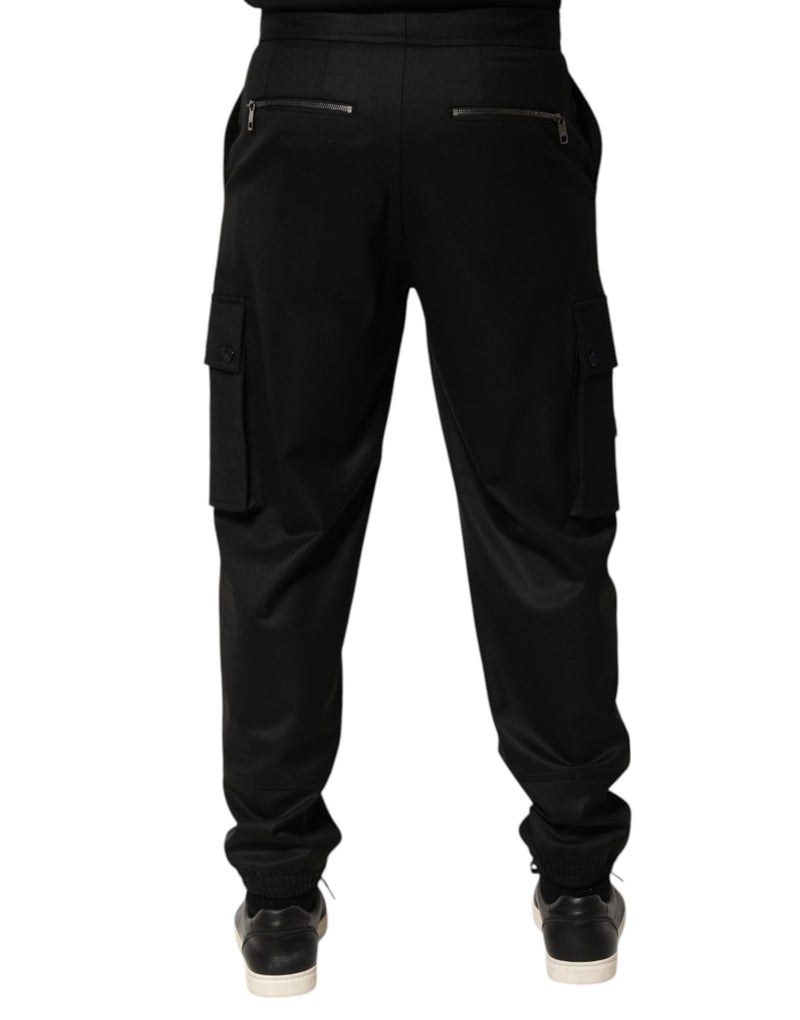 Dolce & Gabbana Pantaloni jogger cargo da uomo in felpa nera tinta unita