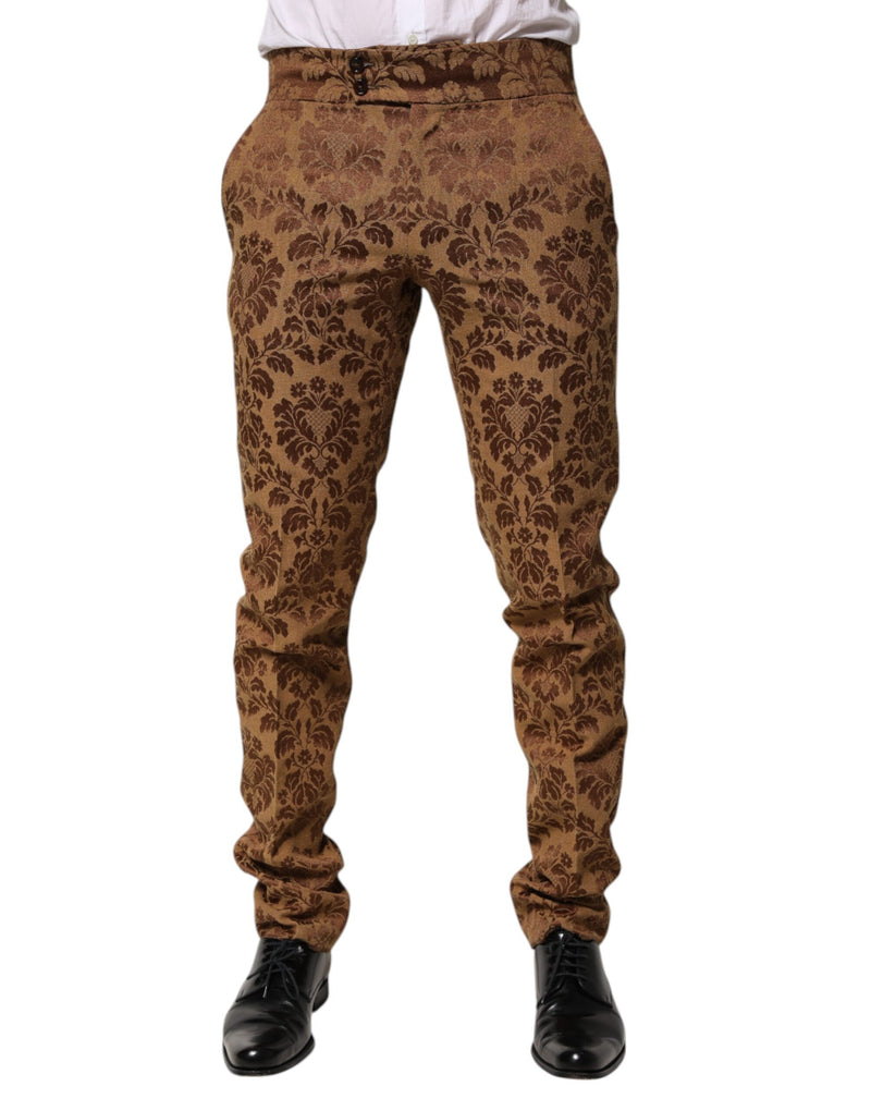 Calça masculina Dolce & Gabbana de jacquard marrom floral, corte skinny