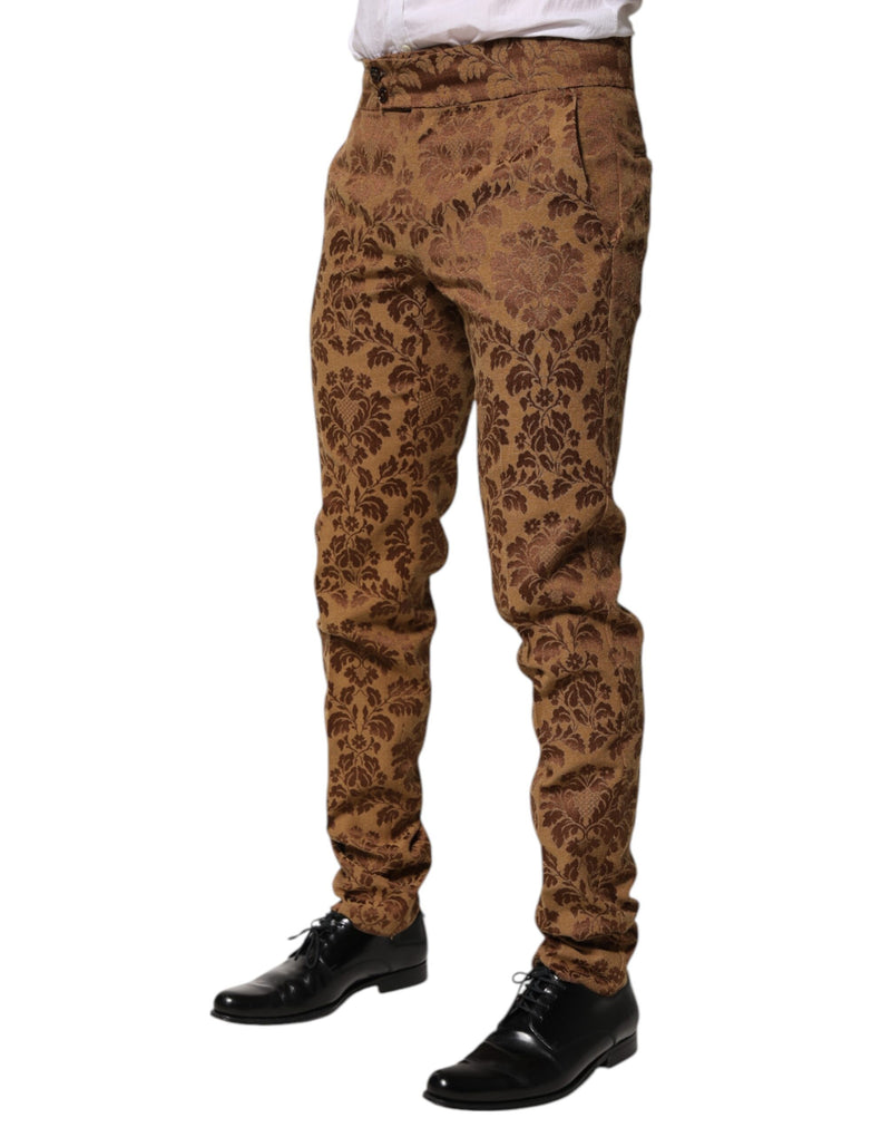 Calça masculina Dolce & Gabbana de jacquard marrom floral, corte skinny