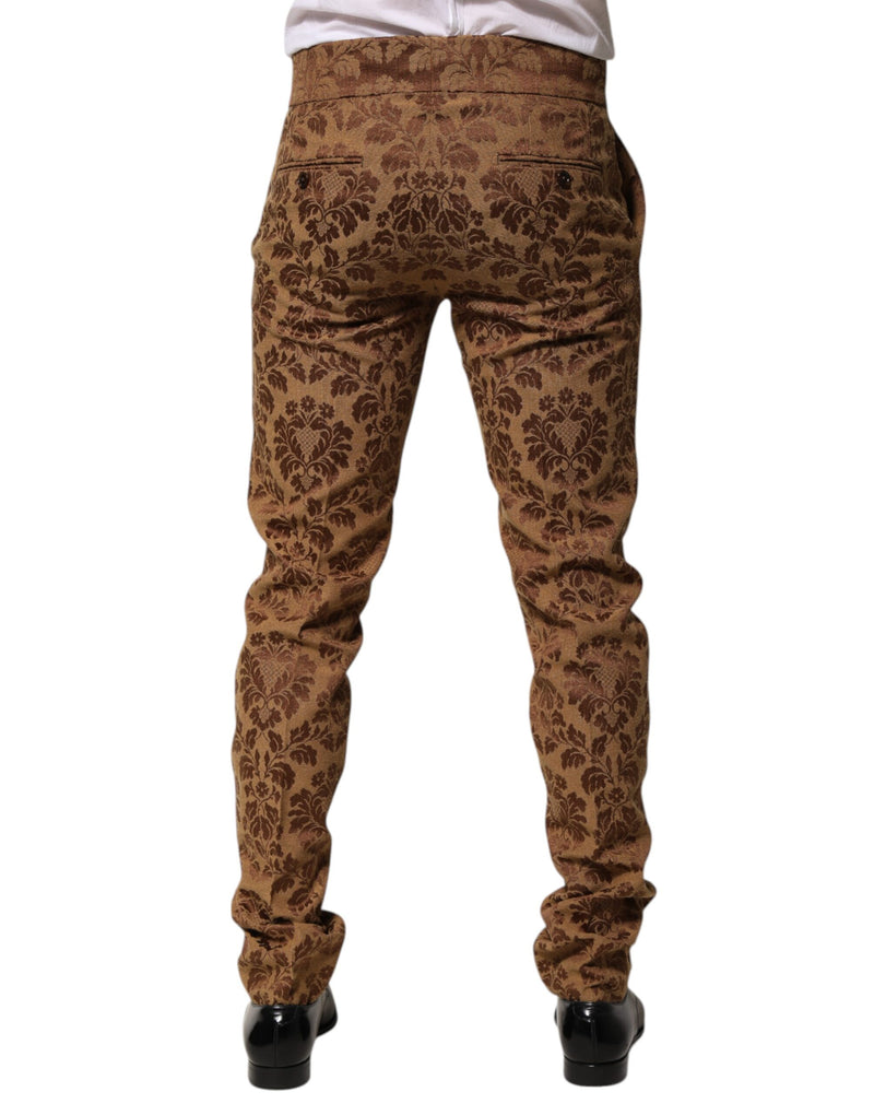 Calça masculina Dolce & Gabbana de jacquard marrom floral, corte skinny