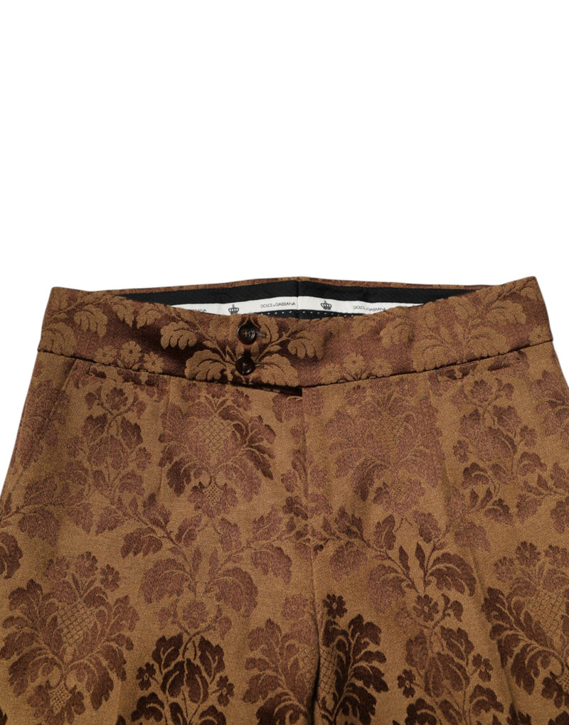 Calça masculina Dolce & Gabbana de jacquard marrom floral, corte skinny