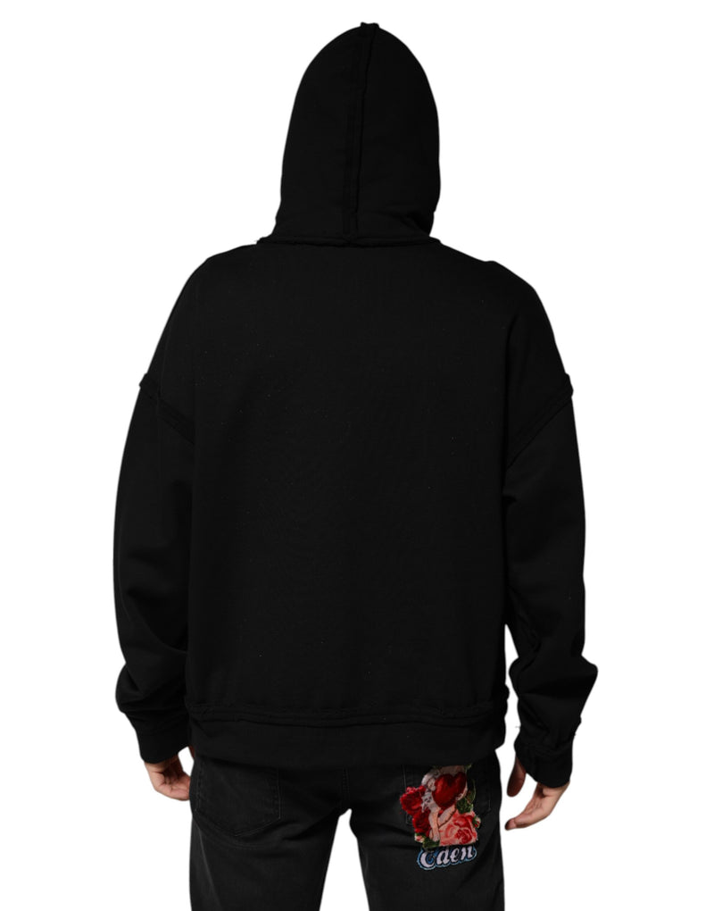 Veste à capuche noire imprimée et ornée de cristaux Dolce & Gabbana