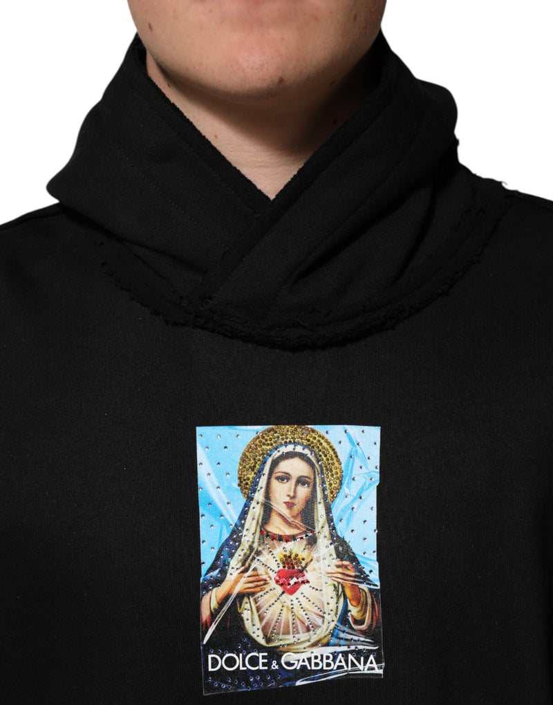 Veste à capuche noire imprimée et ornée de cristaux Dolce & Gabbana