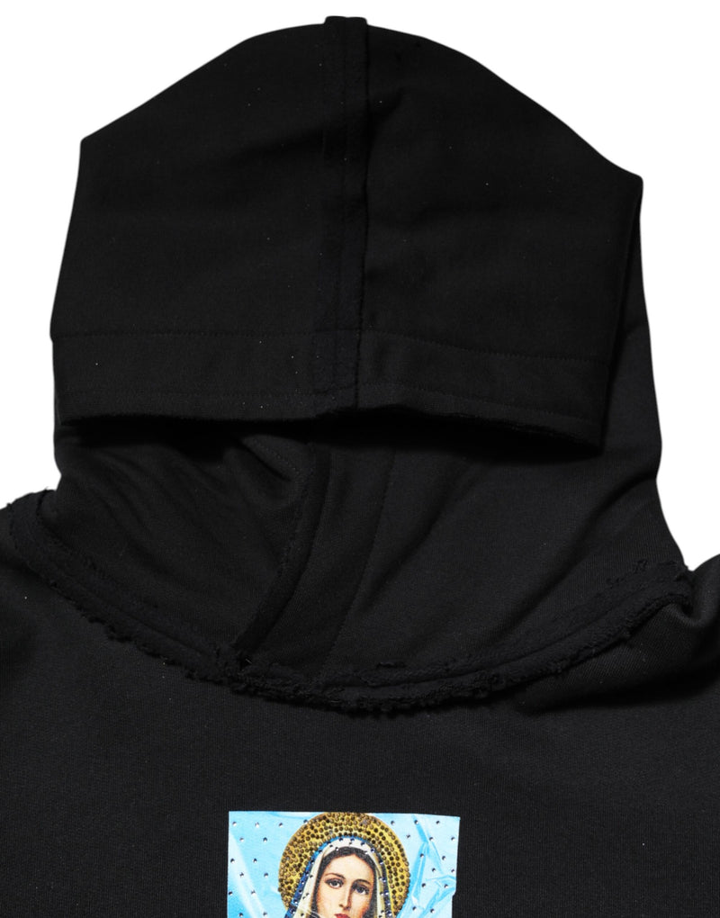 Veste à capuche noire imprimée et ornée de cristaux Dolce & Gabbana