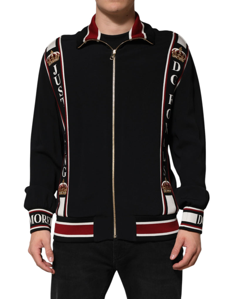 Sudadera negra con cremallera completa y motivo DG King de Dolce & Gabbana