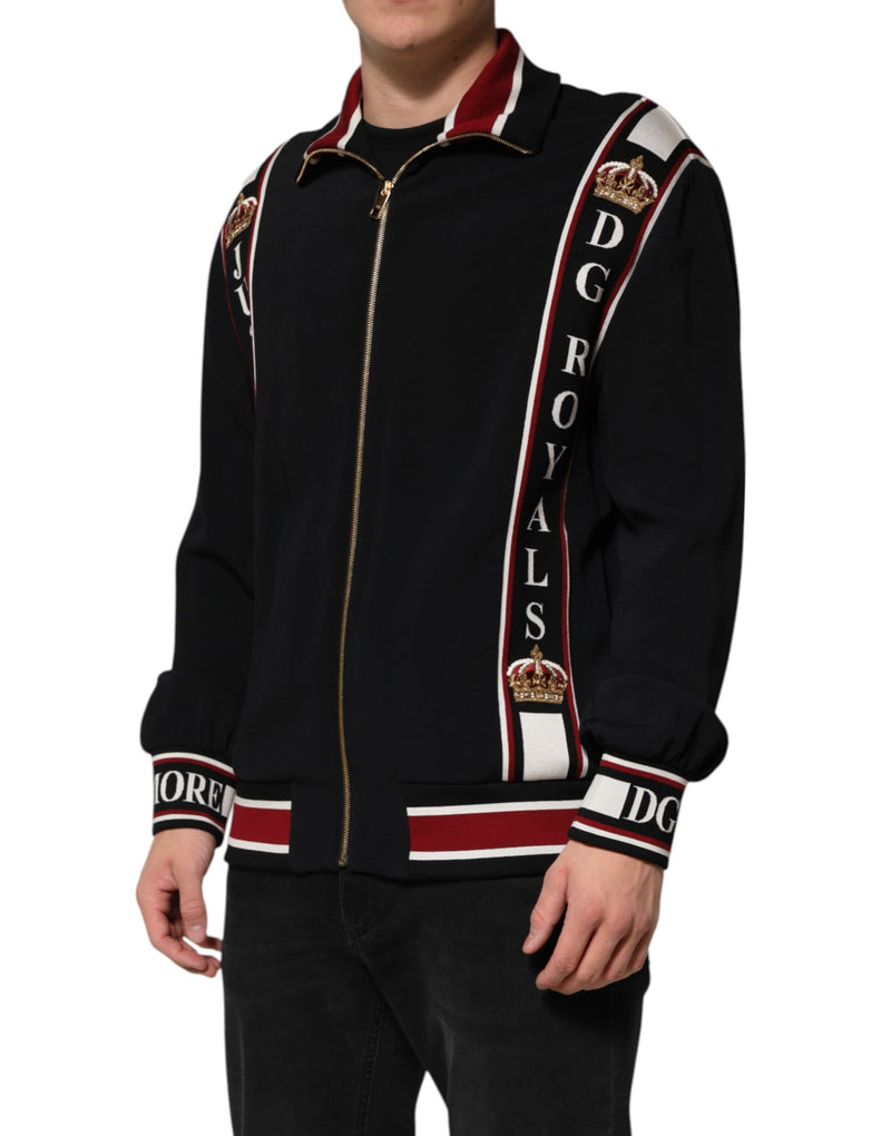 Sudadera negra con cremallera completa y motivo DG King de Dolce & Gabbana