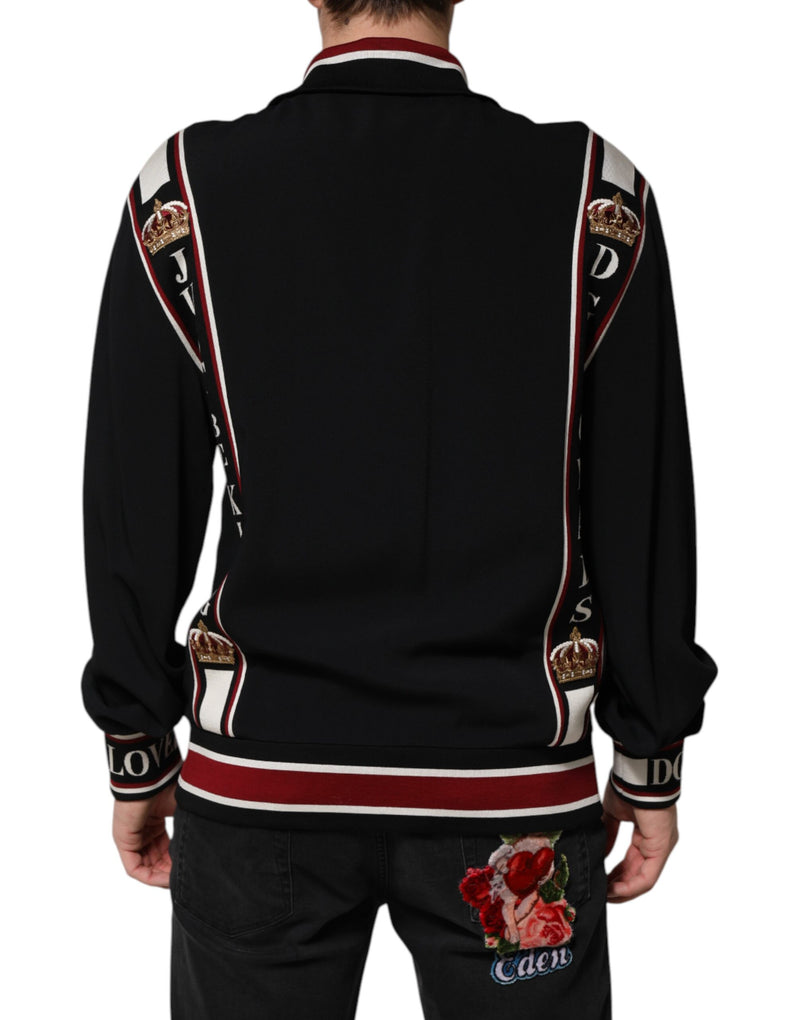 Sudadera negra con cremallera completa y motivo DG King de Dolce & Gabbana